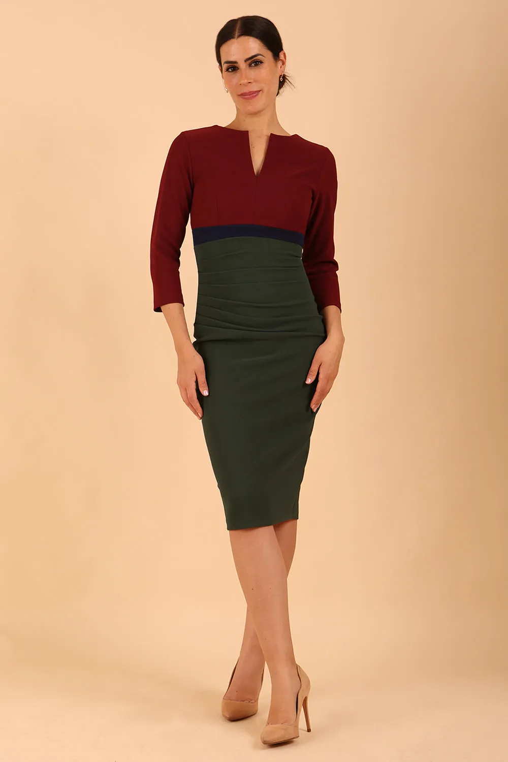 Nadia 3/4 Sleeve Colour Block Dress