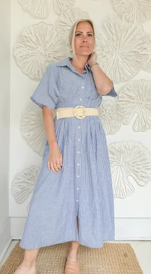 Navy Cinched Waist Midi
