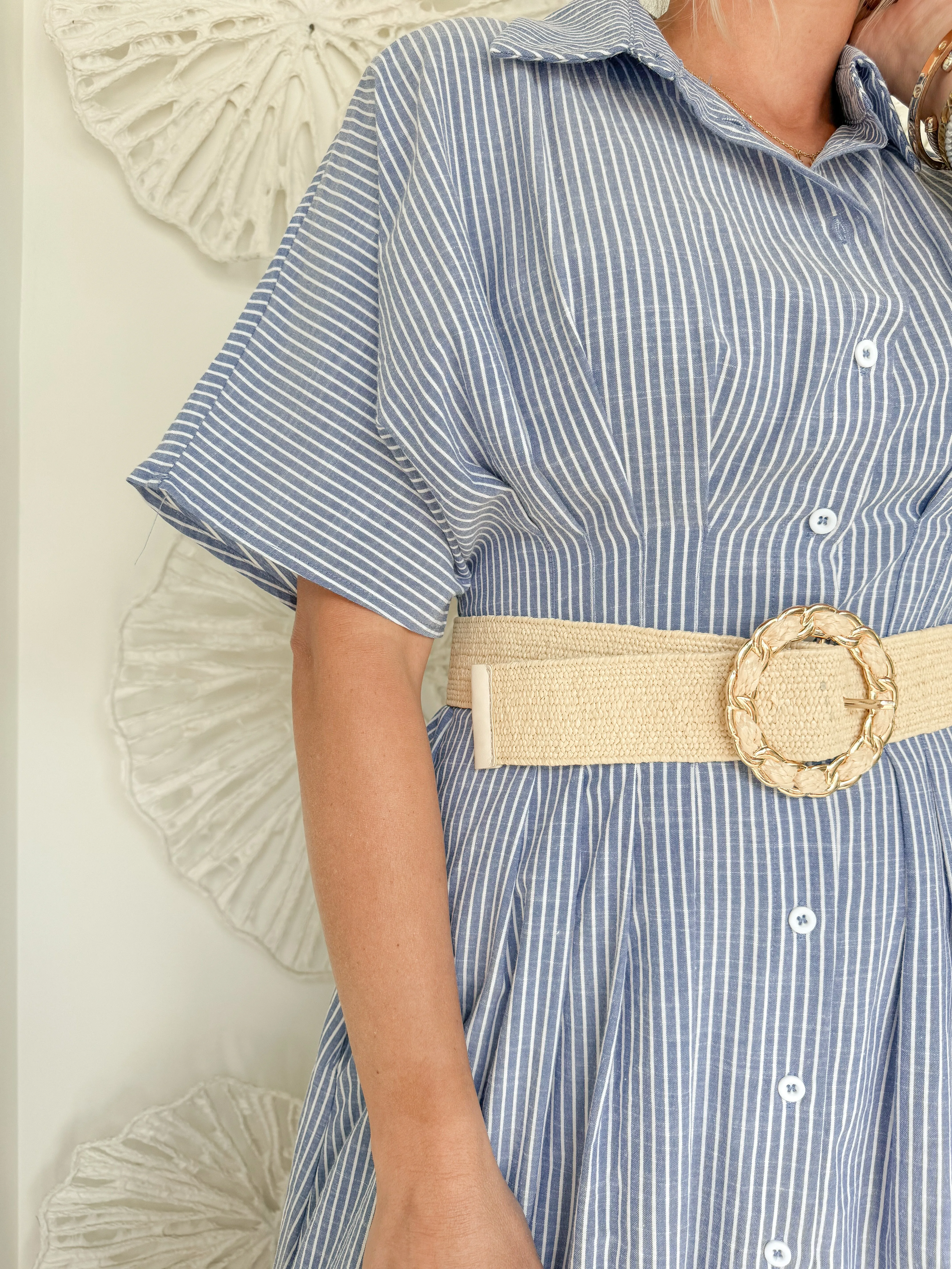 Navy Cinched Waist Midi