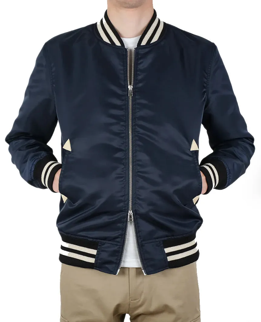 Navy Nylon Bomber Jacket