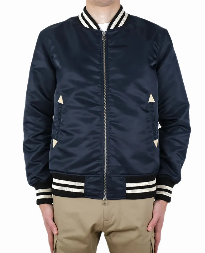 Navy Nylon Bomber Jacket