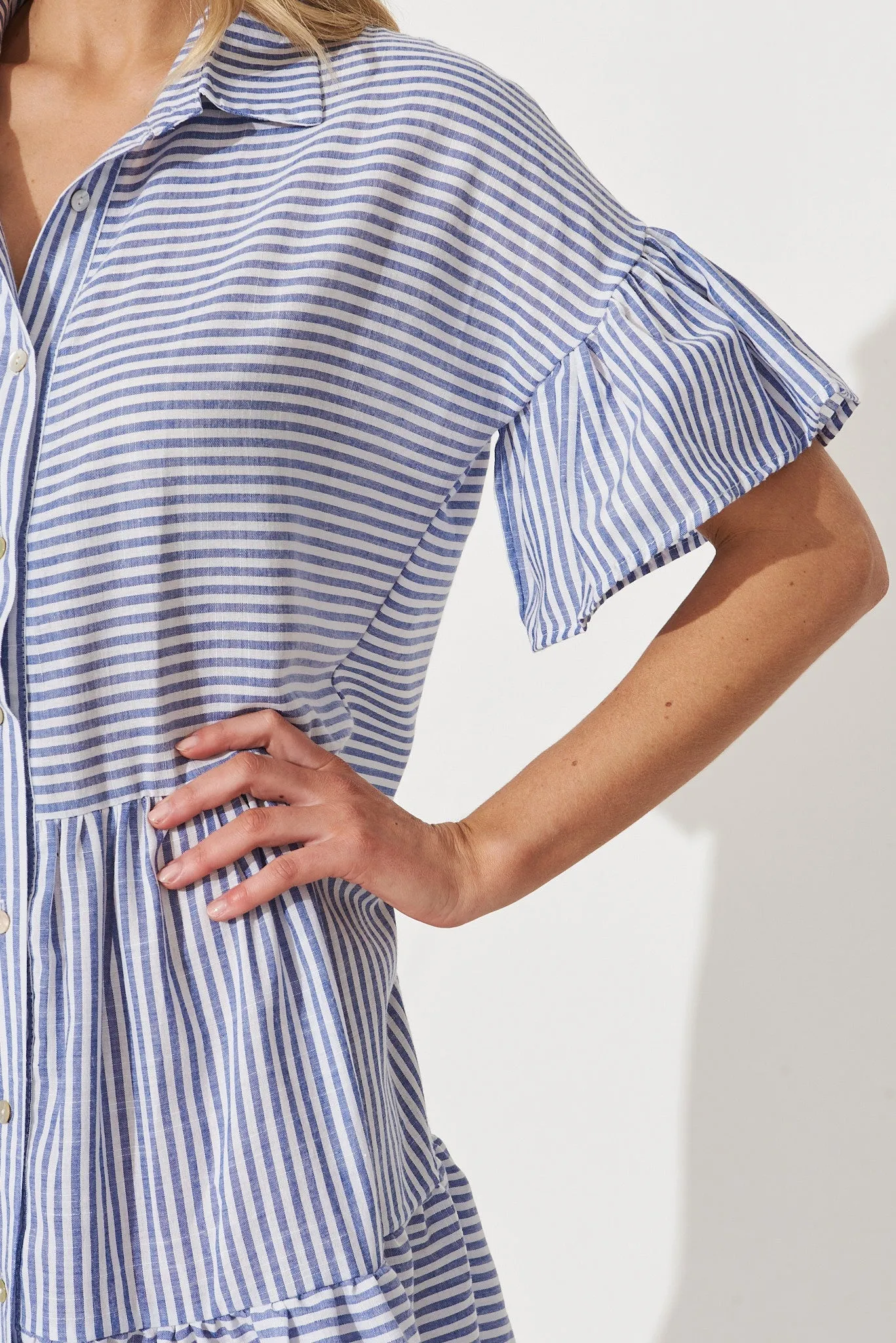 Navy Striped Cotton Dress by Freya