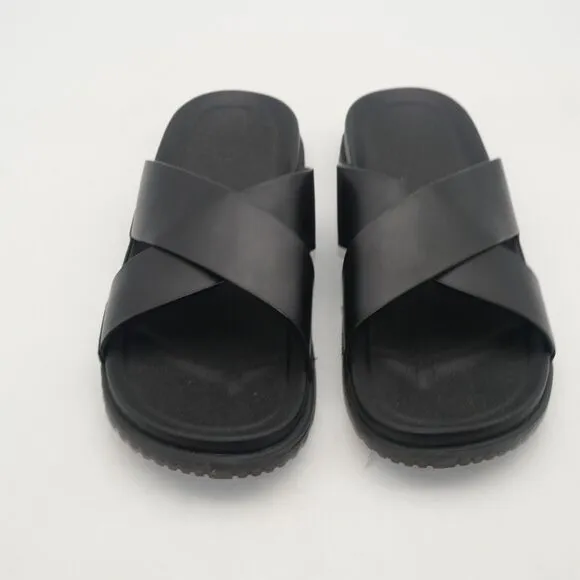 NEW UGG Wainscott Slide Sandals Shoes Black Leather Men's 8