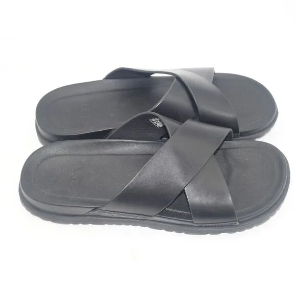 NEW UGG Wainscott Slide Sandals Shoes Black Leather Men's 8