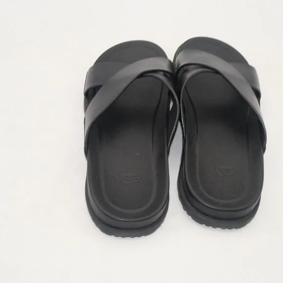 NEW UGG Wainscott Slide Sandals Shoes Black Leather Men's 8