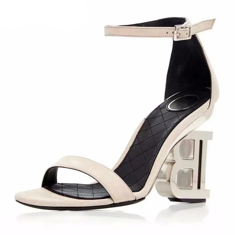 Novelty Metal Letter Heel Gladiator Sandals Women Ankle Strap One-strap Transparent PVC Strange Heel Fashion Summer Shoes Woman