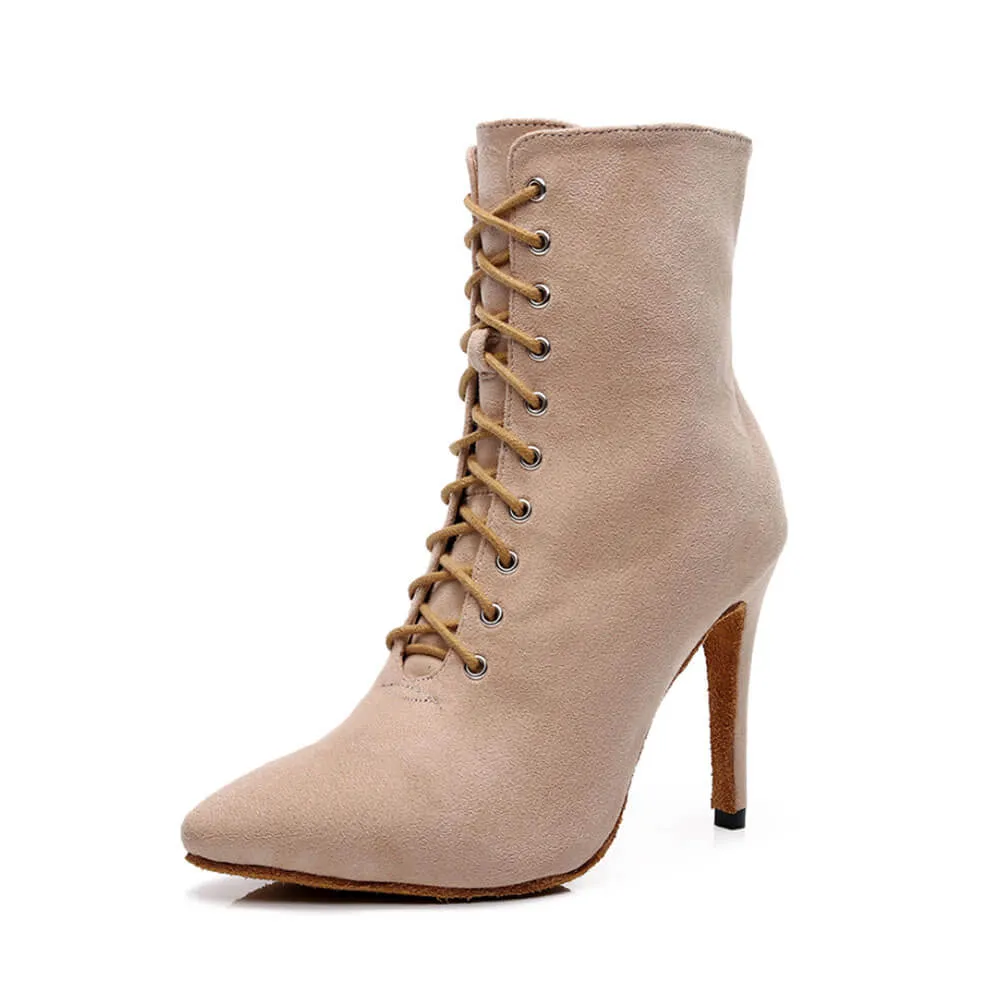 Off White Lace-up Closed-toe Dance Boots