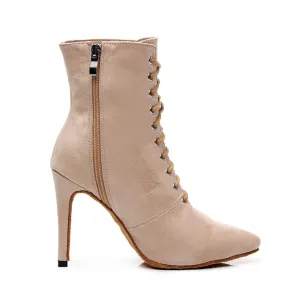 Off White Lace-up Closed-toe Dance Boots