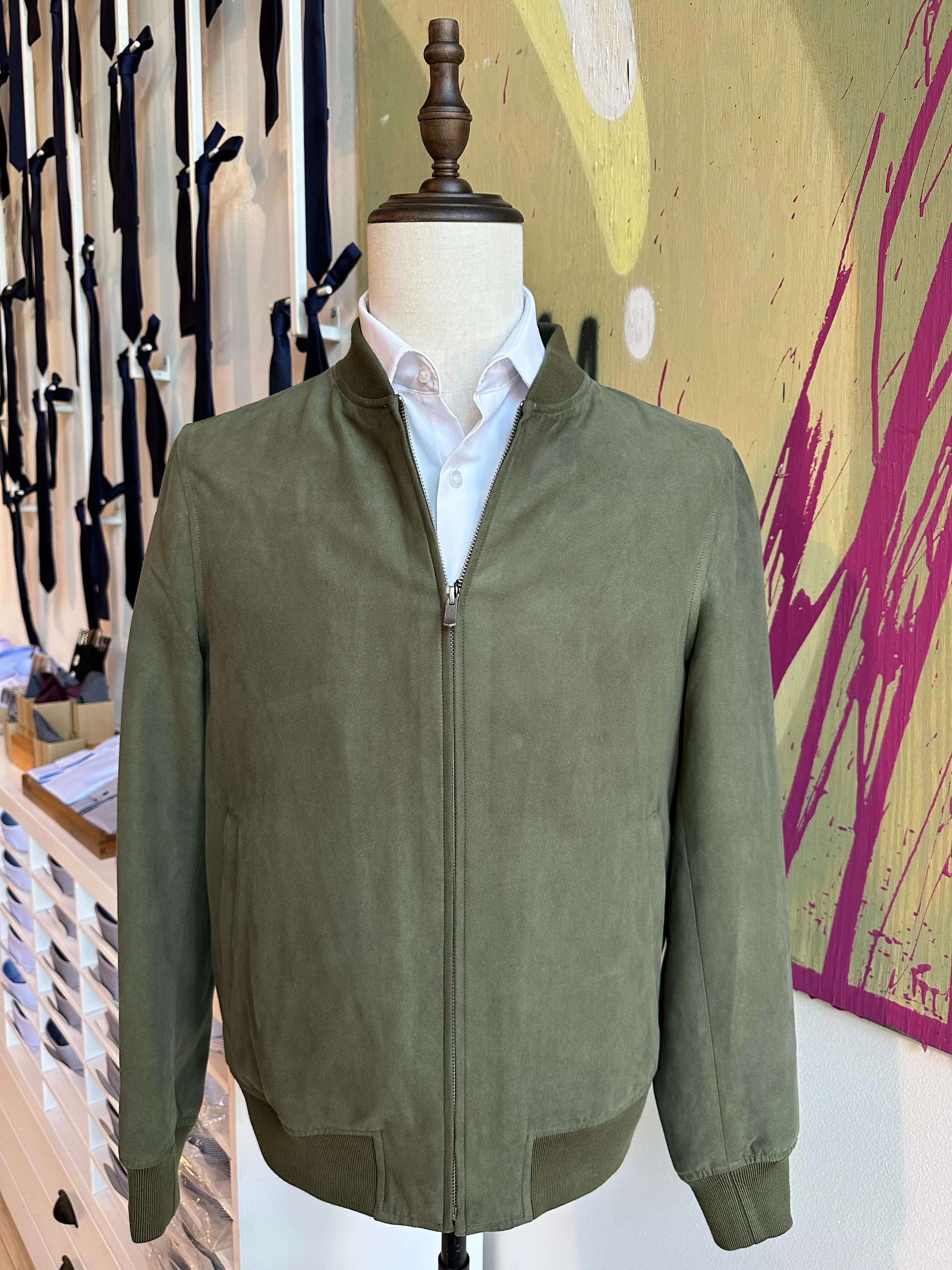 Olive Microsuede Bomber Jacket