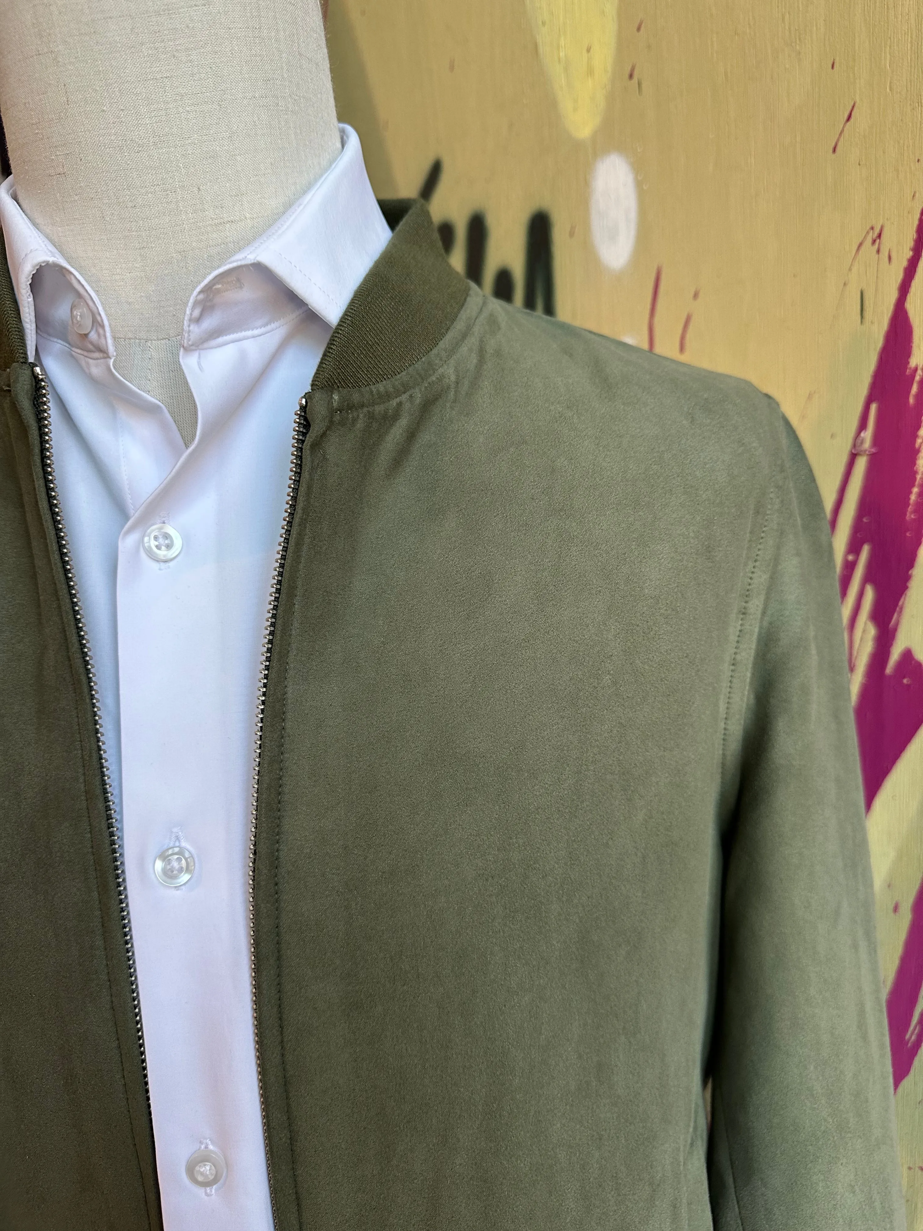 Olive Microsuede Bomber Jacket