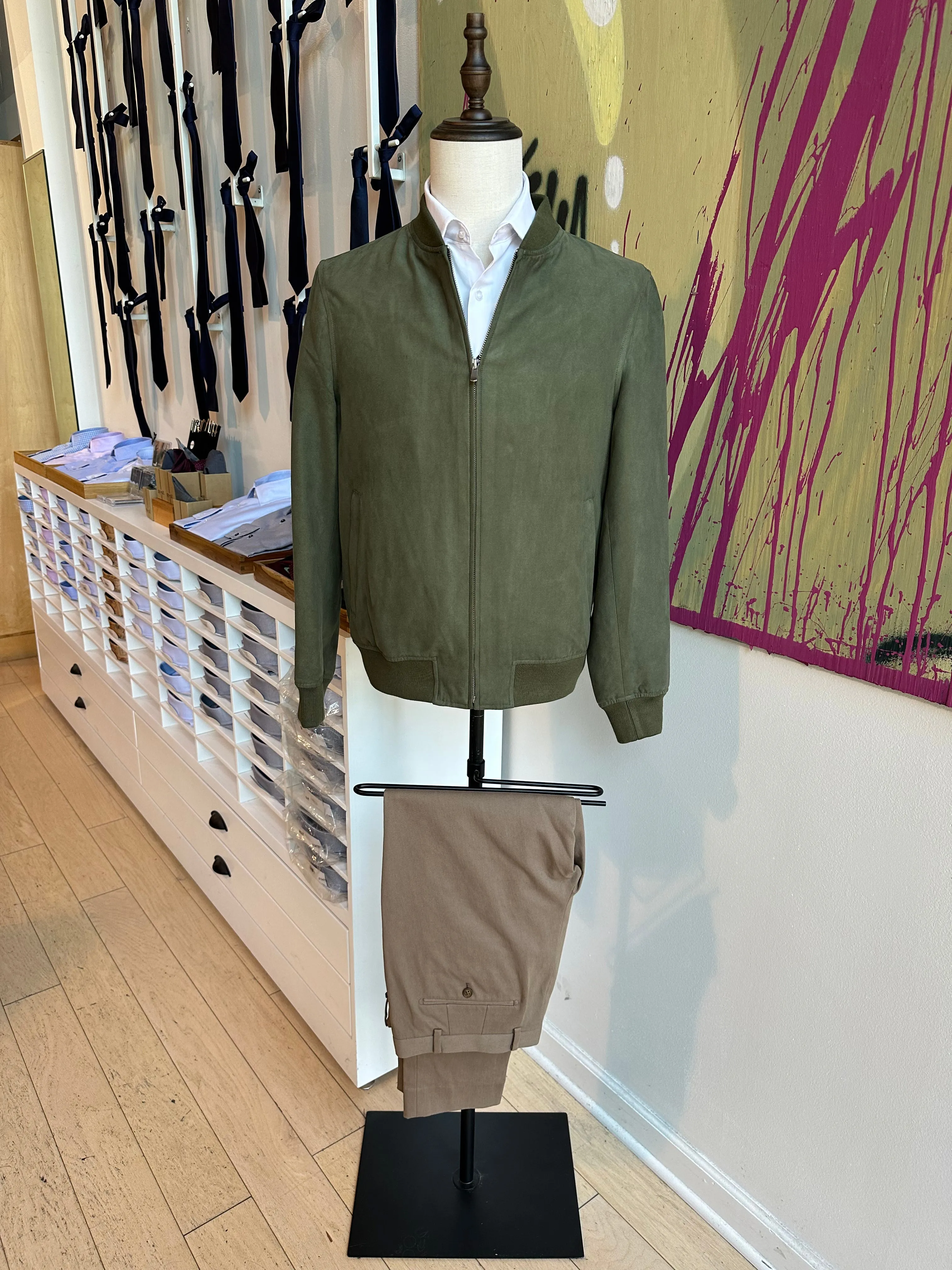 Olive Microsuede Bomber Jacket