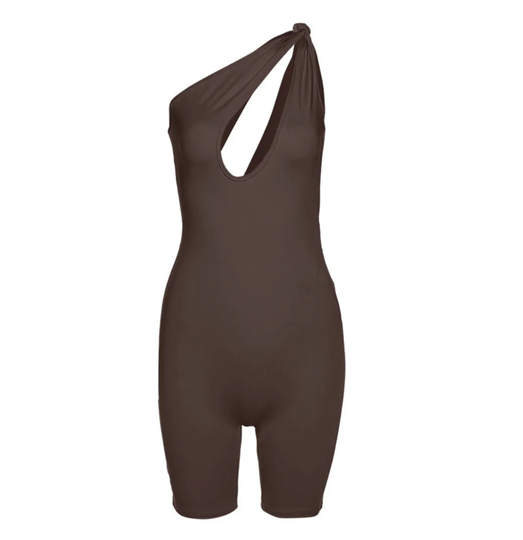 One Shoulder Cut Out Fitted Romper