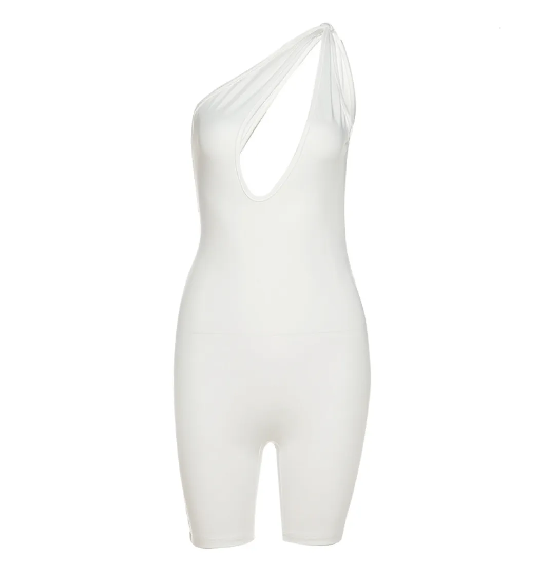 One Shoulder Cut Out Fitted Romper