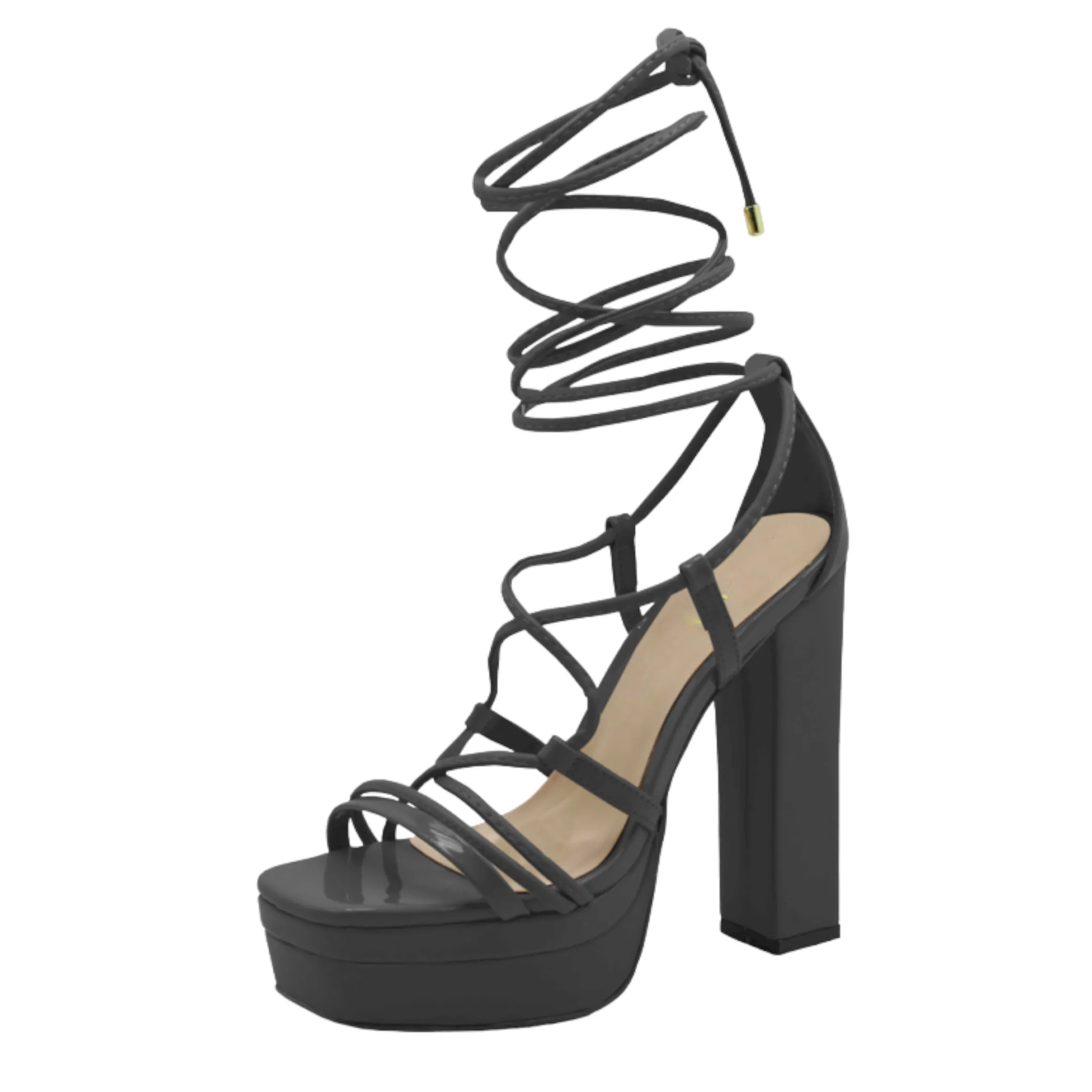 Open Toe Ankle Tie Up Platform Heels