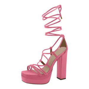 Open Toe Ankle Tie Up Platform Heels