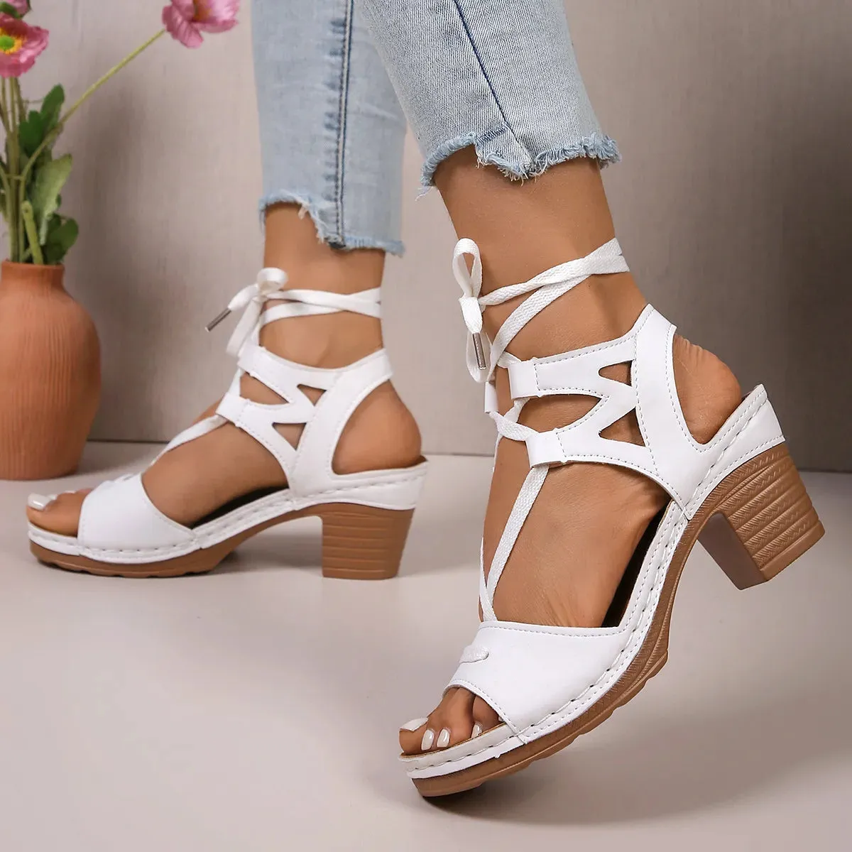 Open Toe Block Heels Sandals