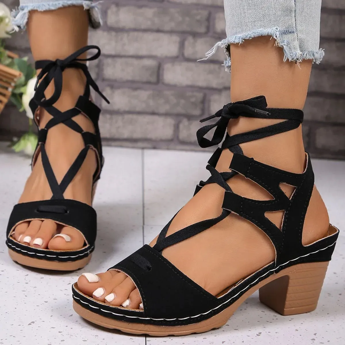Open Toe Block Heels Sandals