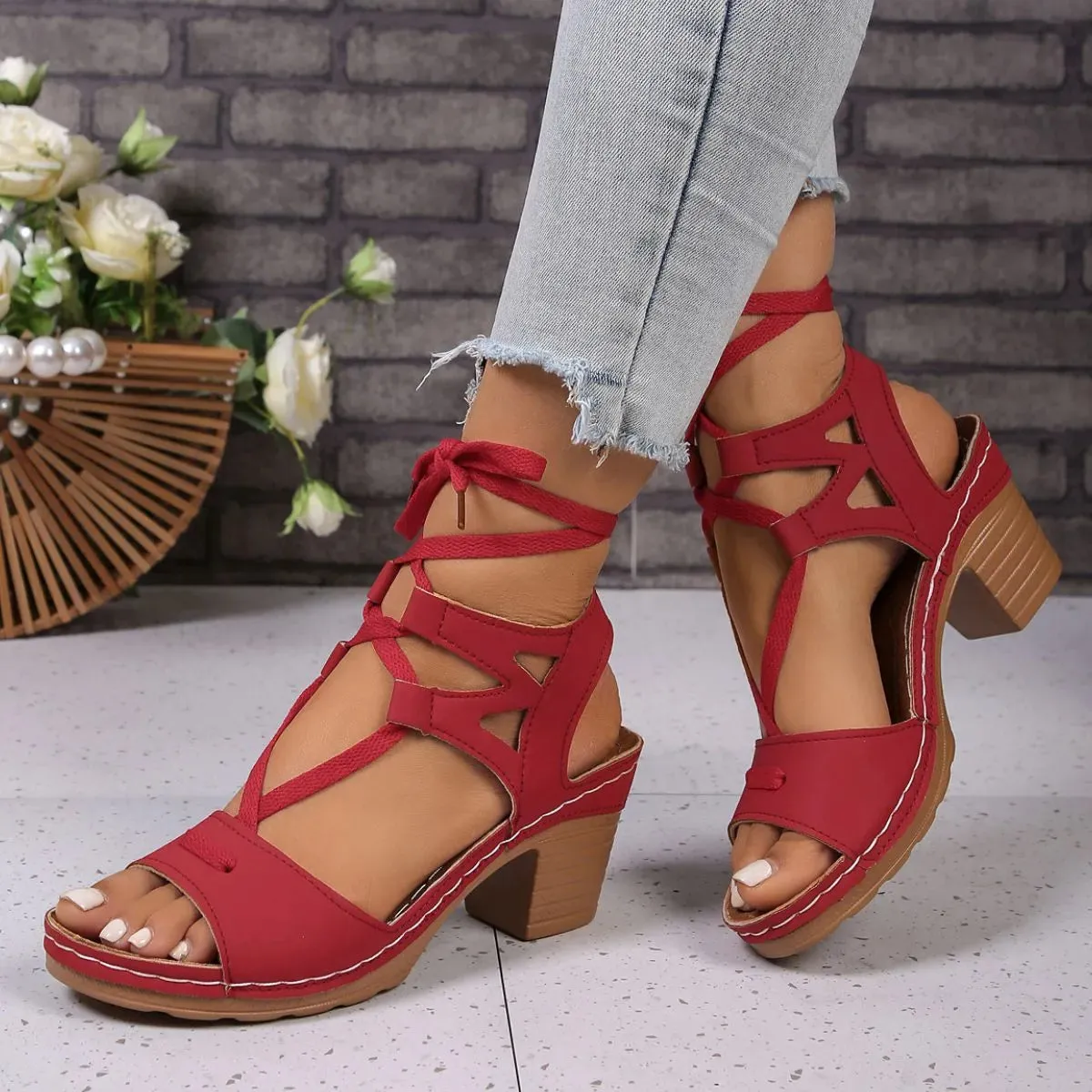 Open Toe Block Heels Sandals