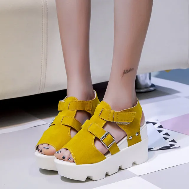 Open Toe Platform Gladiator Wedges