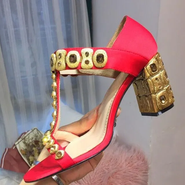 Open Toe T-strap Crystal Diamond High Heel Shoes Women Elegant Wedding Shoe