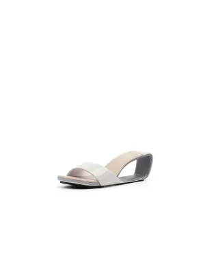 Open Twisted-Heel Leather Slide Sandal - Cream