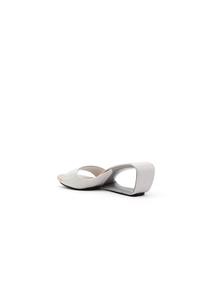 Open Twisted-Heel Leather Slide Sandal - Cream