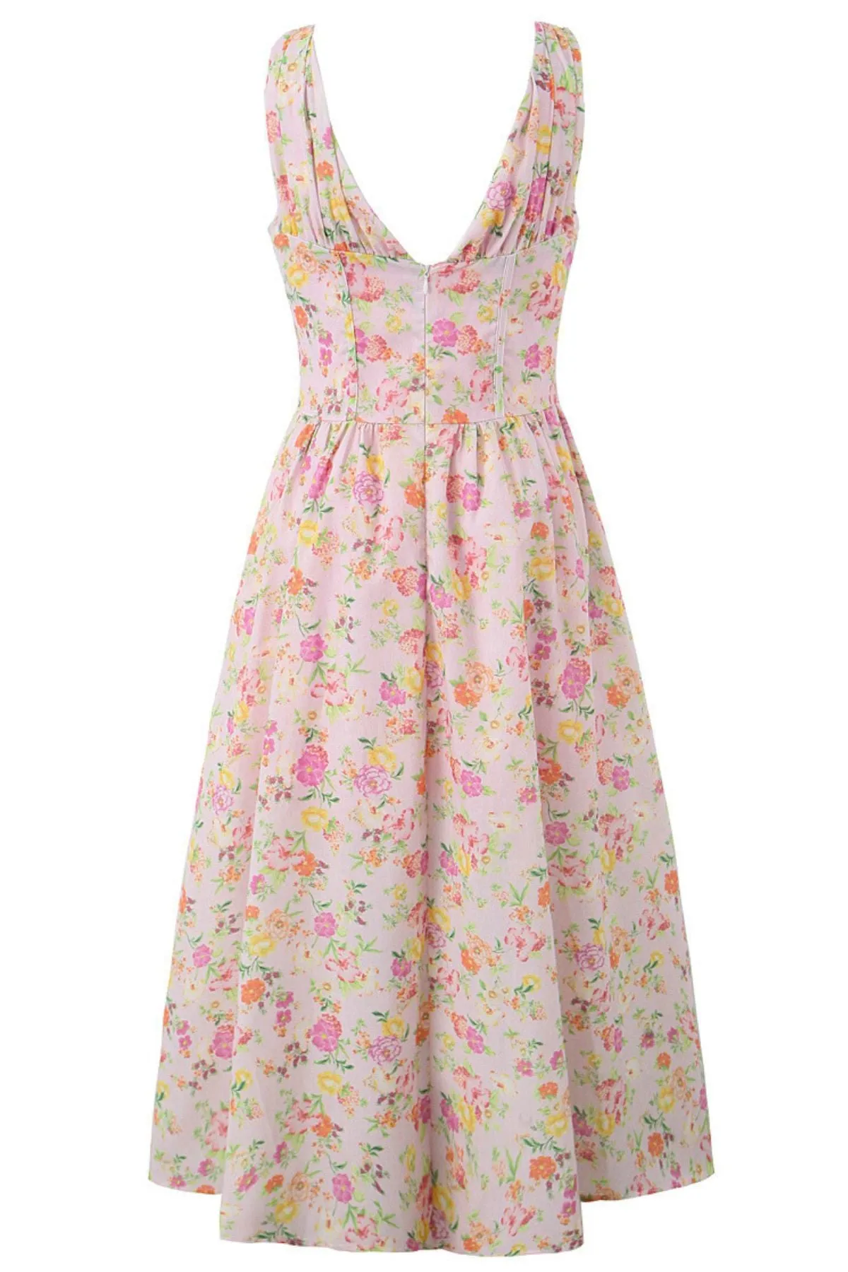OPHELIA Floral Bustier A-Line Midi Dress (Pink)