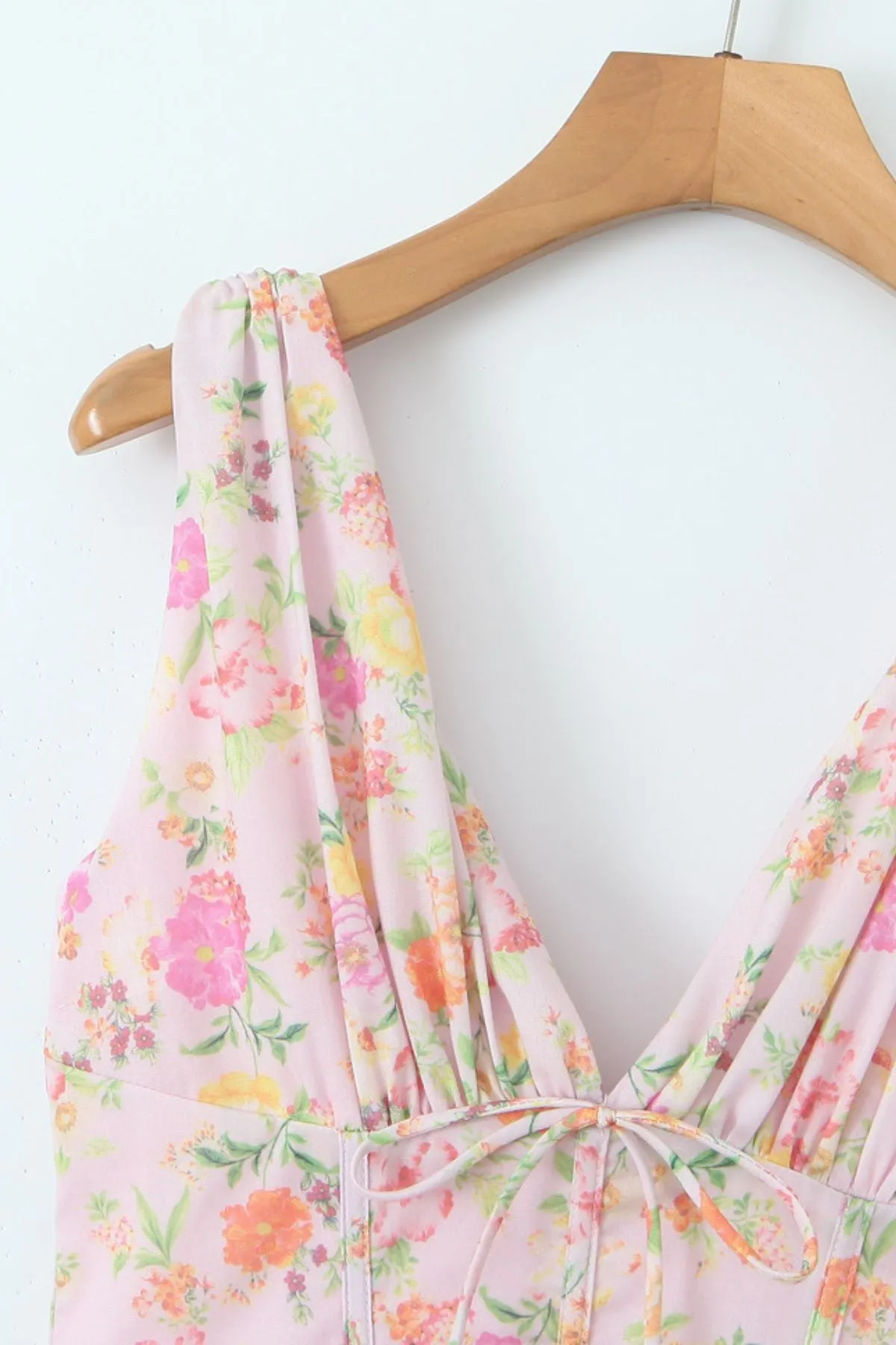 OPHELIA Floral Bustier A-Line Midi Dress (Pink)