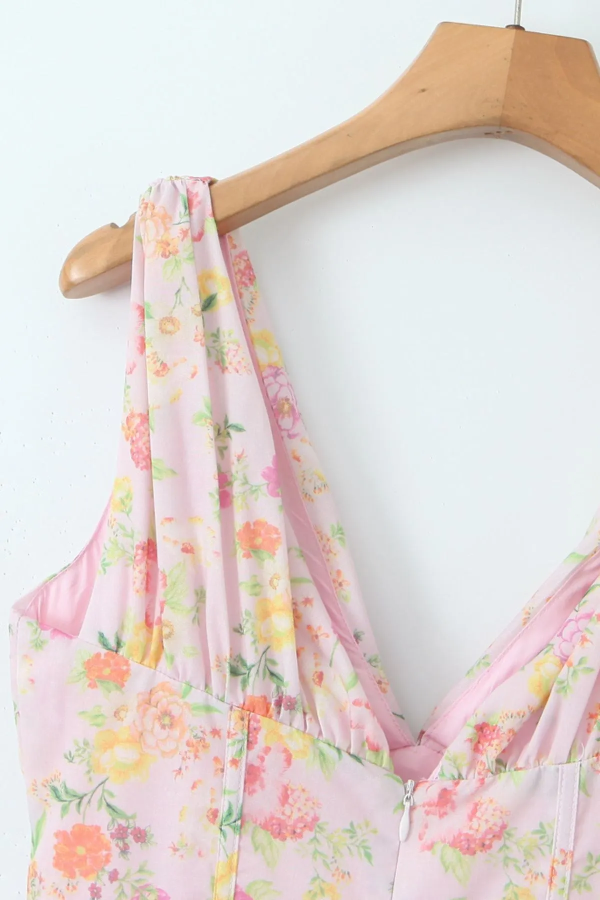 OPHELIA Floral Bustier A-Line Midi Dress (Pink)