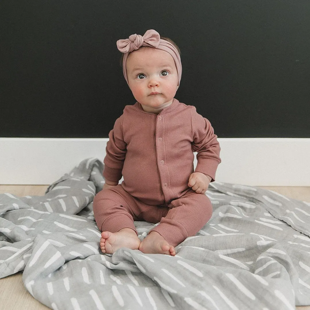Organic Cotton Ribbed Footless Romper - Dusty Rose