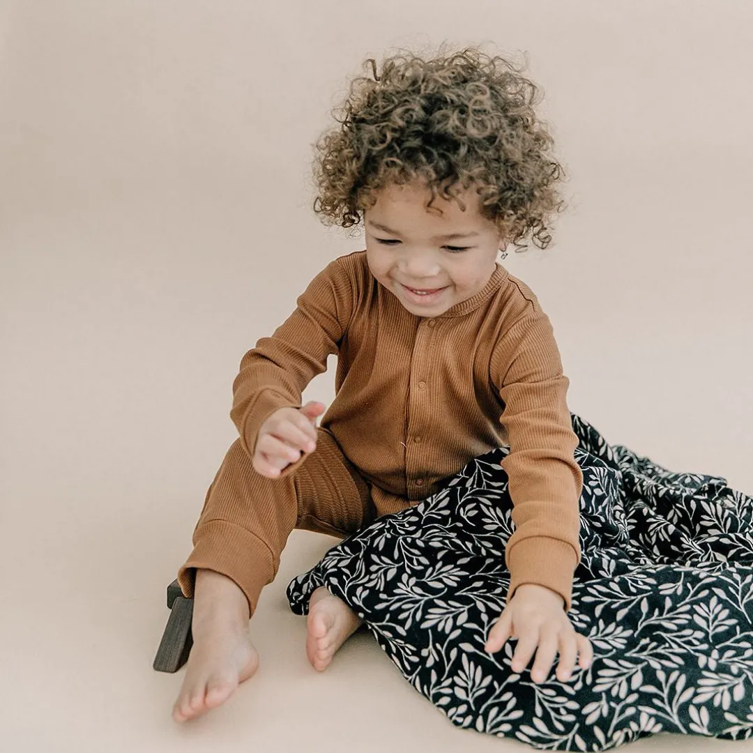 Organic Cotton Ribbed Footless Romper - Mustard