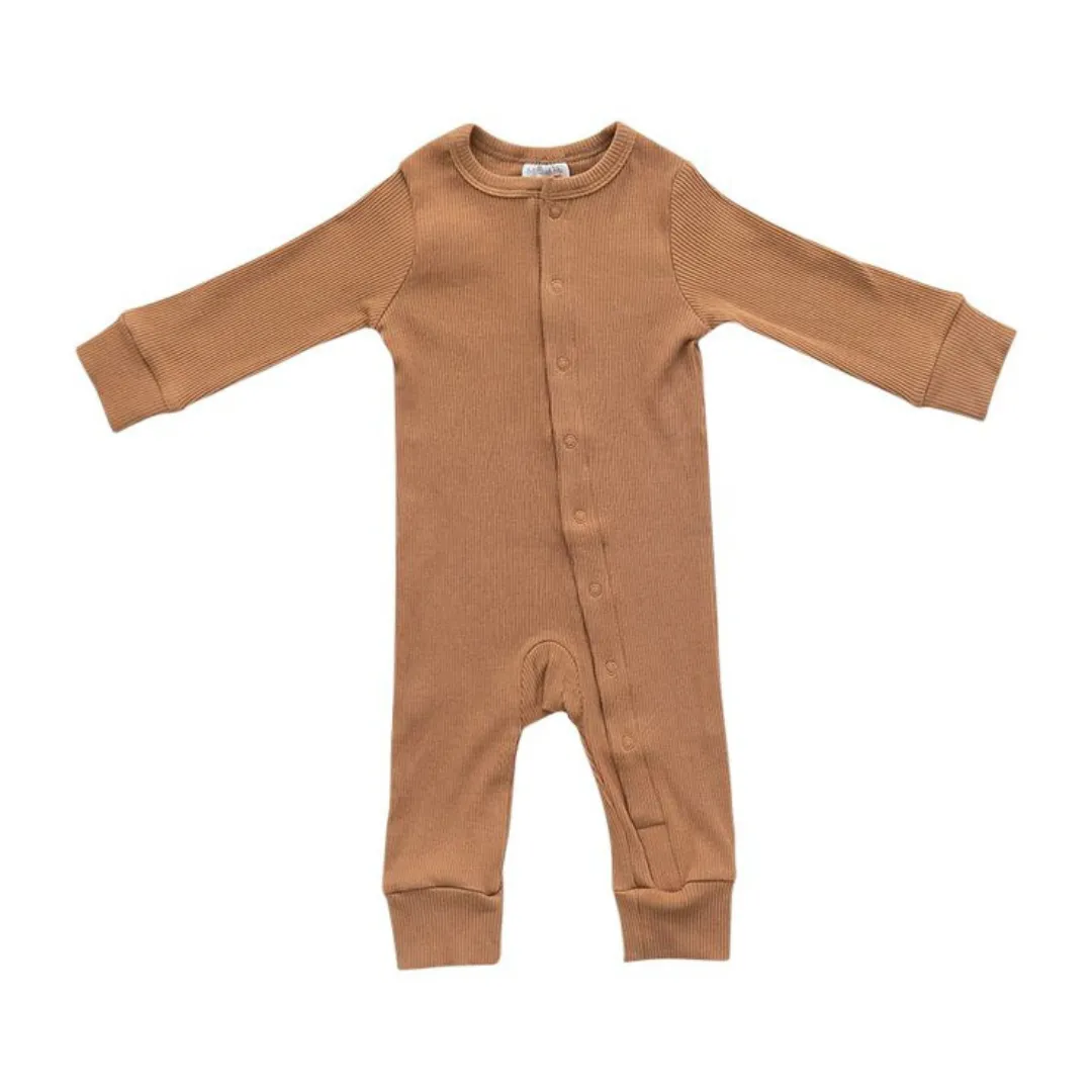 Organic Cotton Ribbed Footless Romper - Mustard