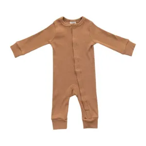 Organic Cotton Ribbed Footless Romper - Mustard
