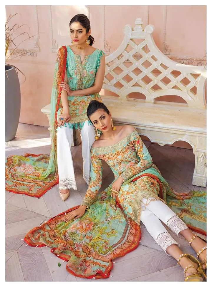 Pakistani Designer Lawn Dress in Mint Green #M0013