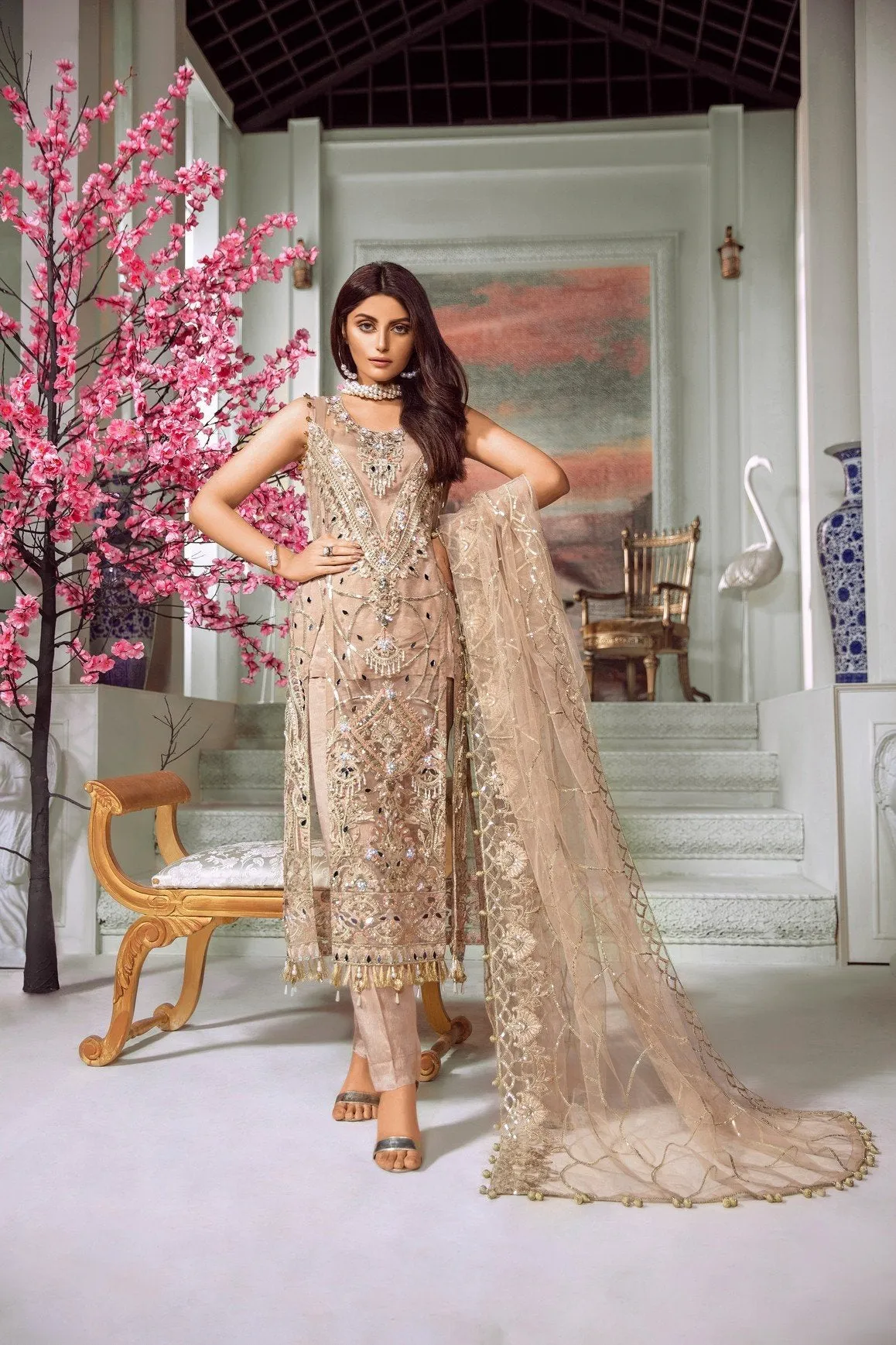 Pakistani Eid Dress in Peach Color with Embroidery #Z1006