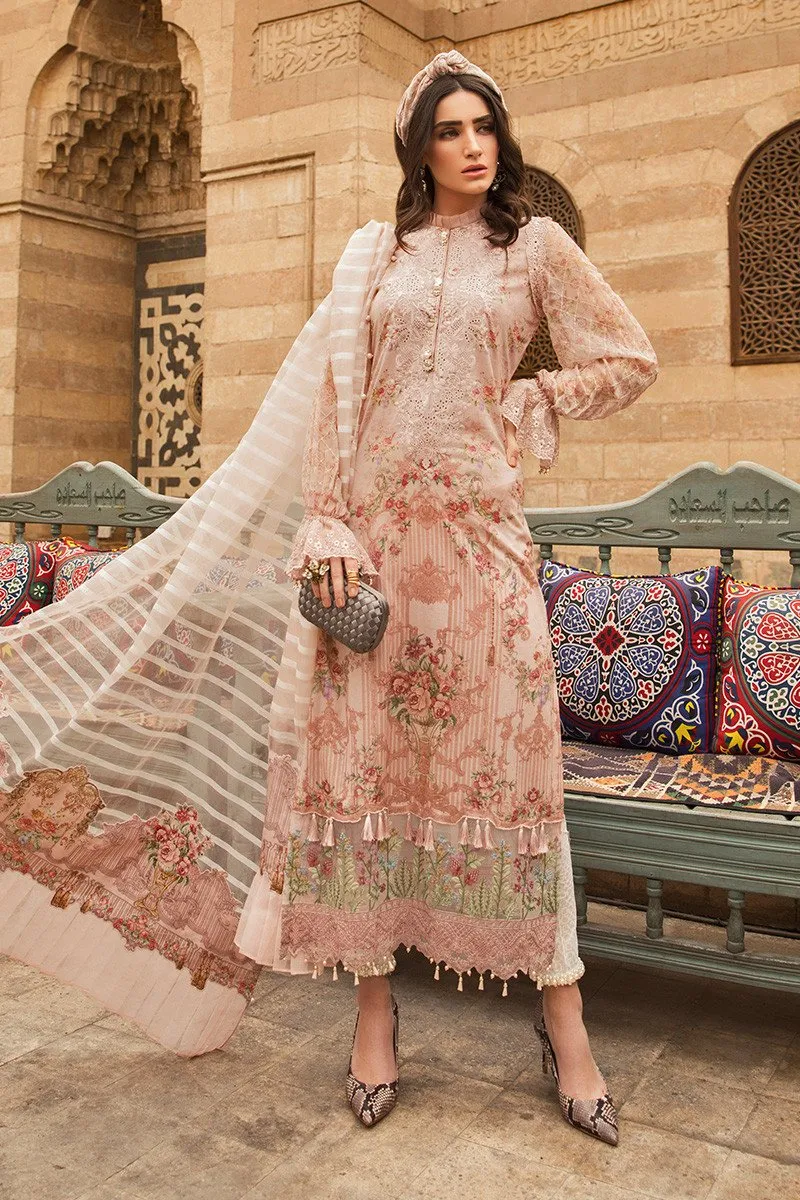 Pakistani embroidered designer eid outfit in lavish peach color # E2205