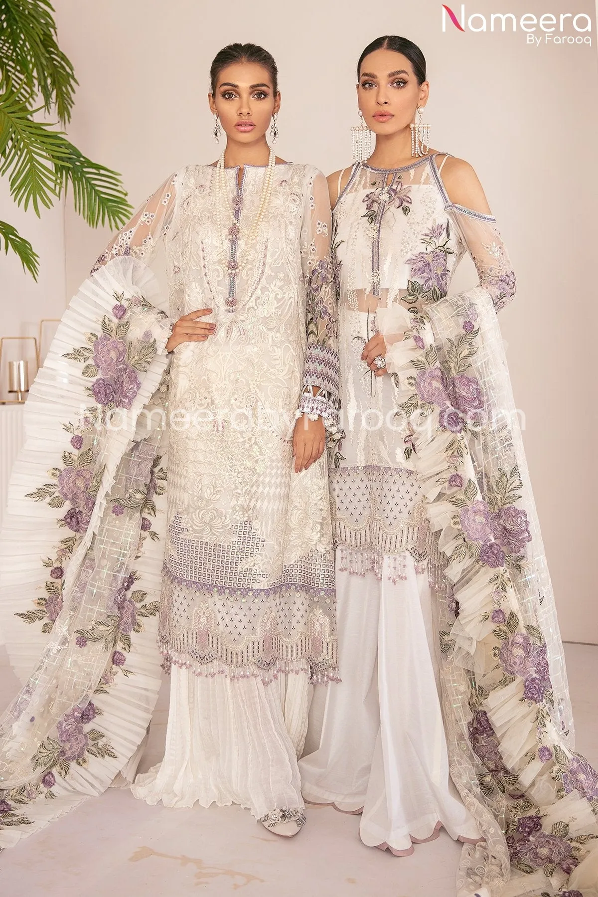 Pakistani White Purple Soft Party Wear Dress #PN236