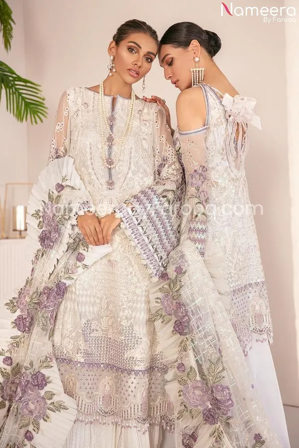 Pakistani White Purple Soft Party Wear Dress #PN236