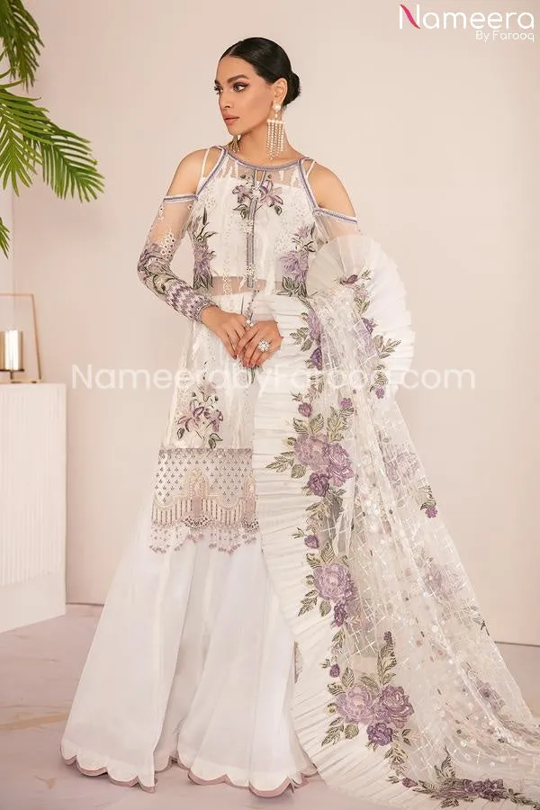 Pakistani White Purple Soft Party Wear Dress #PN236