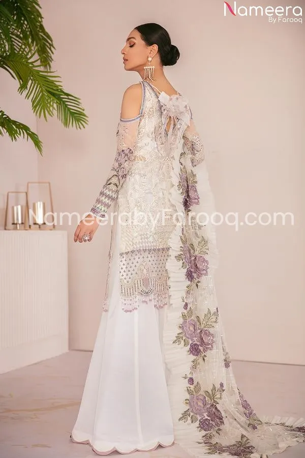 Pakistani White Purple Soft Party Wear Dress #PN236
