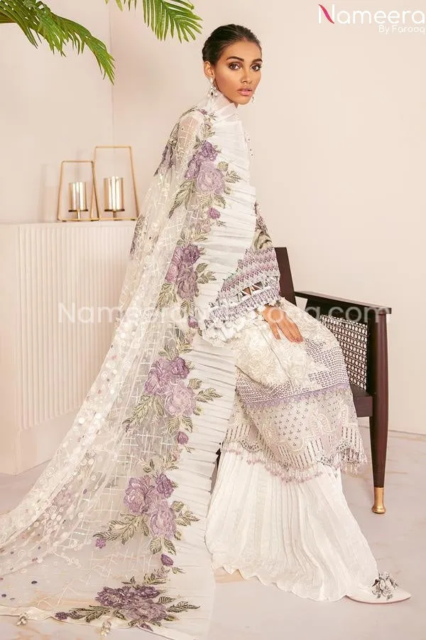 Pakistani White Purple Soft Party Wear Dress #PN236