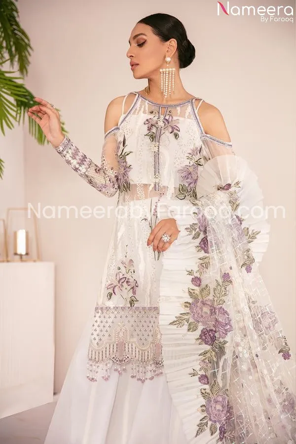 Pakistani White Purple Soft Party Wear Dress #PN236