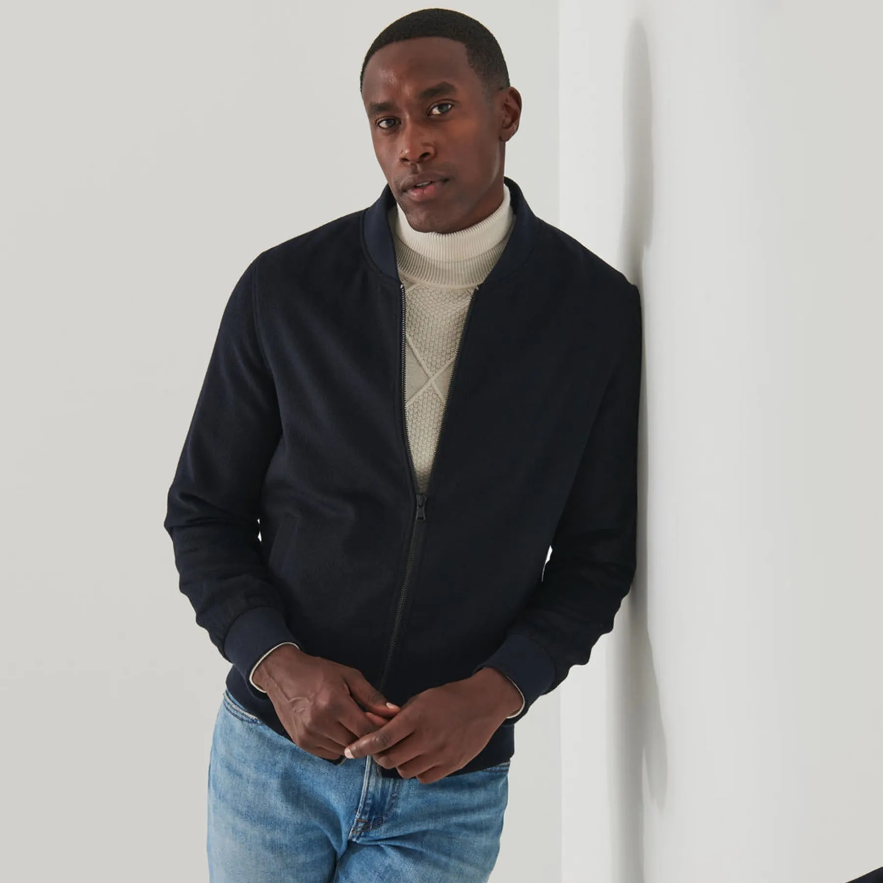 Patrick Assaraf Cashmere Baseball Bomber - Dark Navy