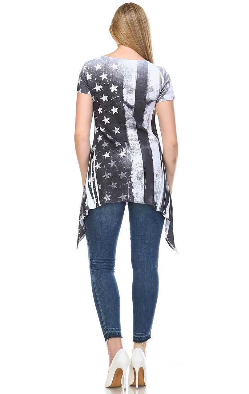 Patriotic Shirt Short Sleeve Grudge Big Flag Gray