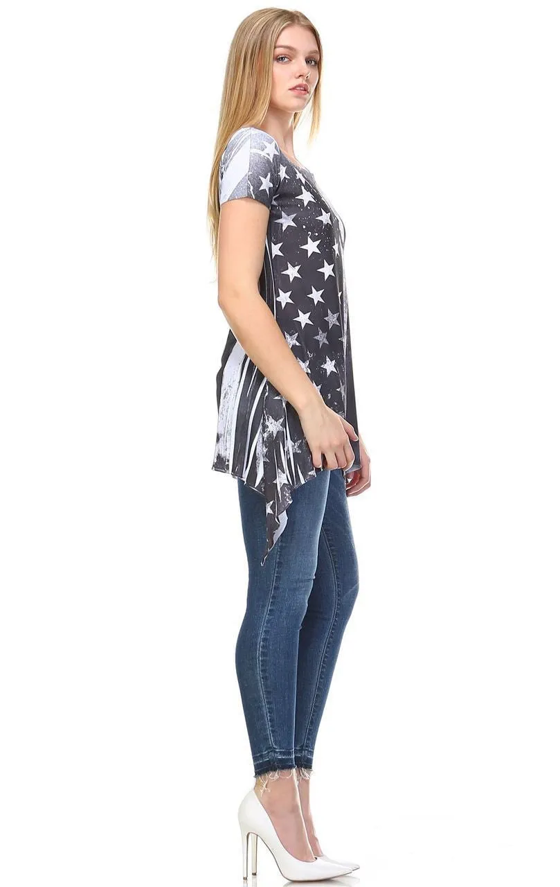 Patriotic Shirt Short Sleeve Grudge Big Flag Gray