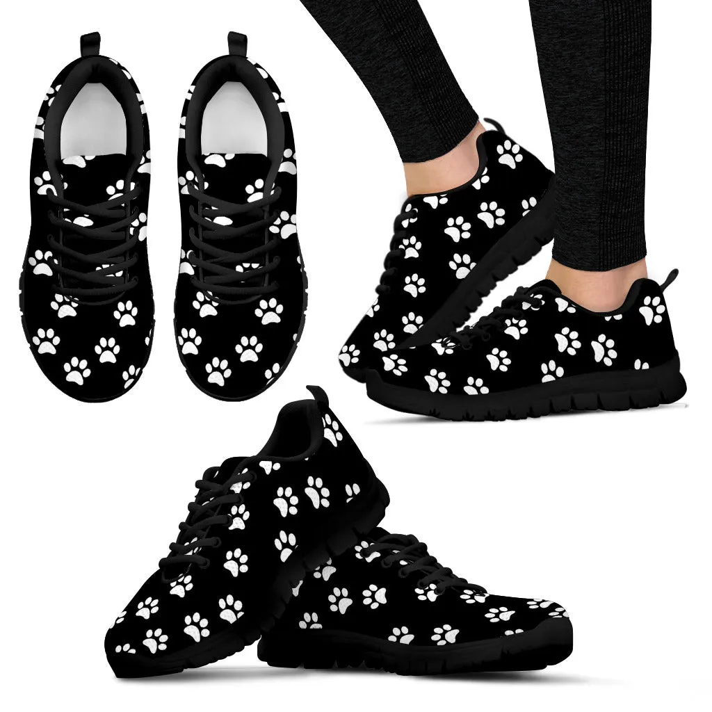 Paw Print Women's Black Sneakers Black Soles