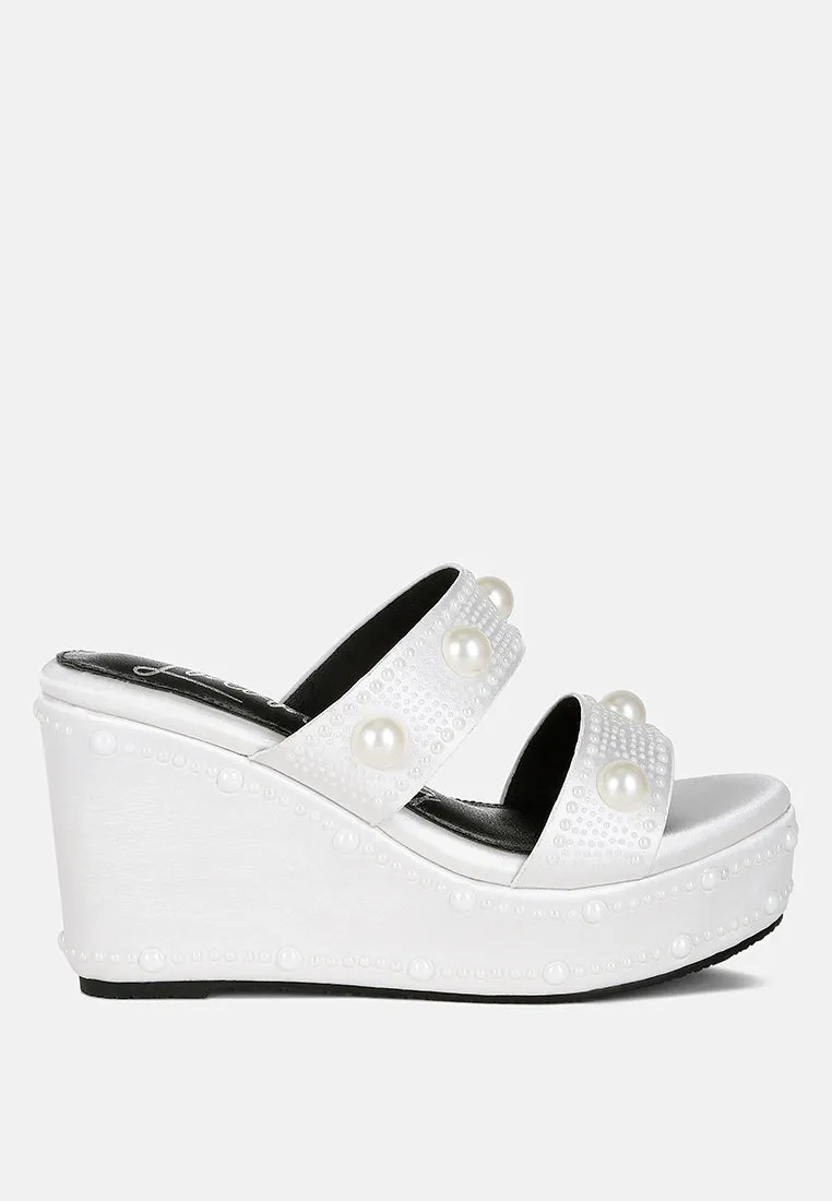 Pearl Embellished Wedge Sandals By RAG