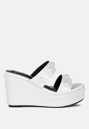 Pearl Embellished Wedge Sandals By RAG