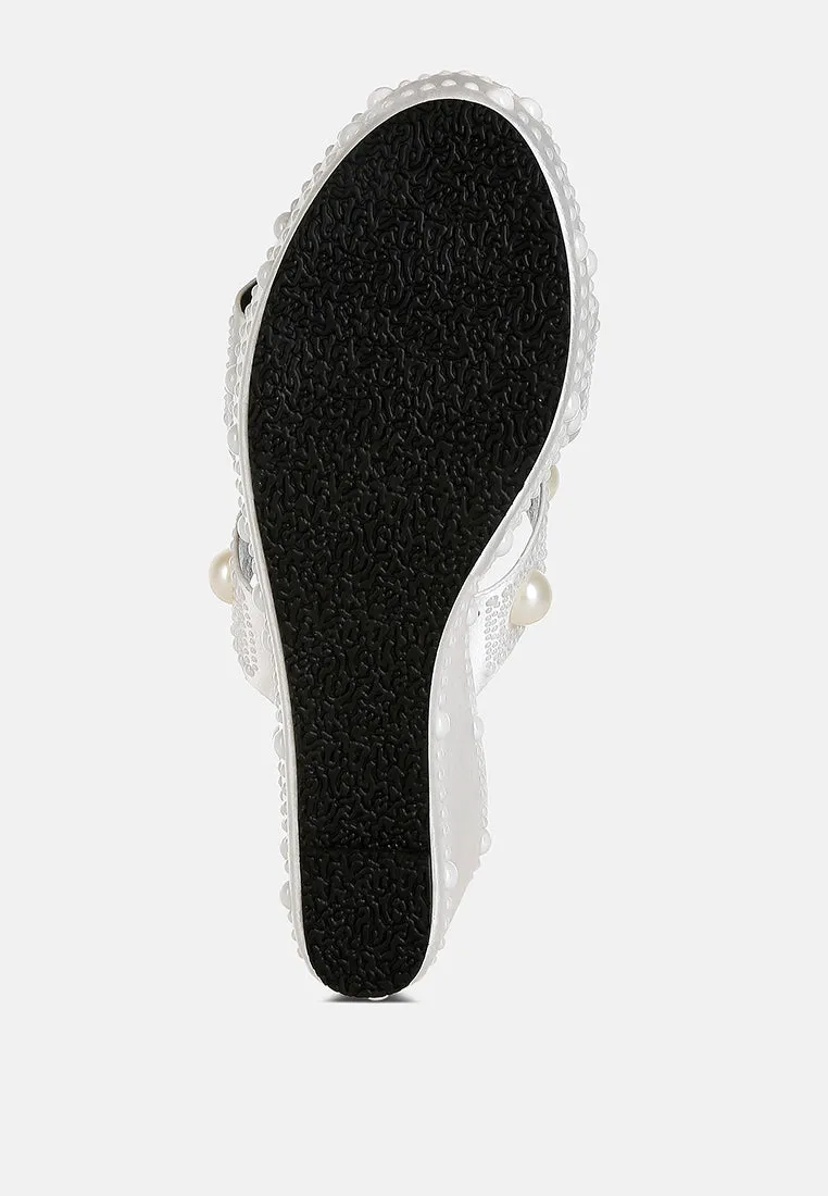 Pearl Embellished Wedge Sandals By RAG