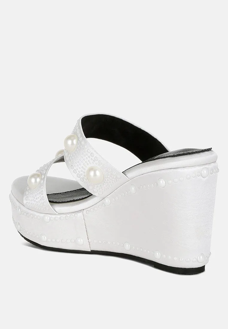 Pearl Embellished Wedge Sandals By RAG